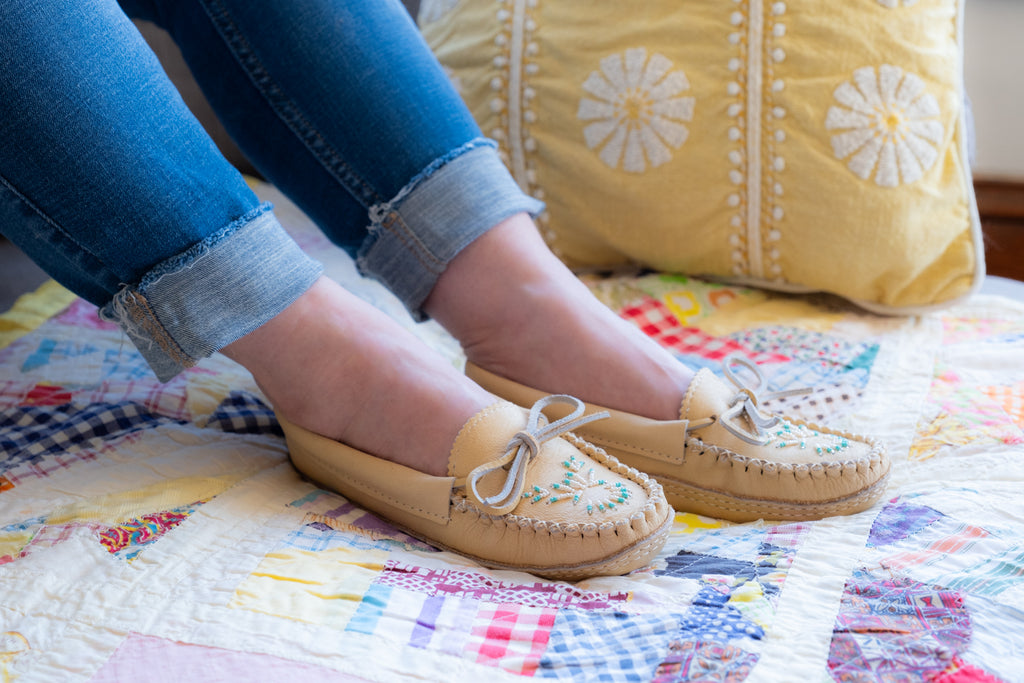 time-honoured Indigenous craft moccasins with hand-beading