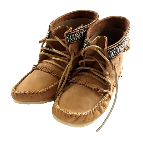 Ankle Fringed Leather Moccasin Boots 