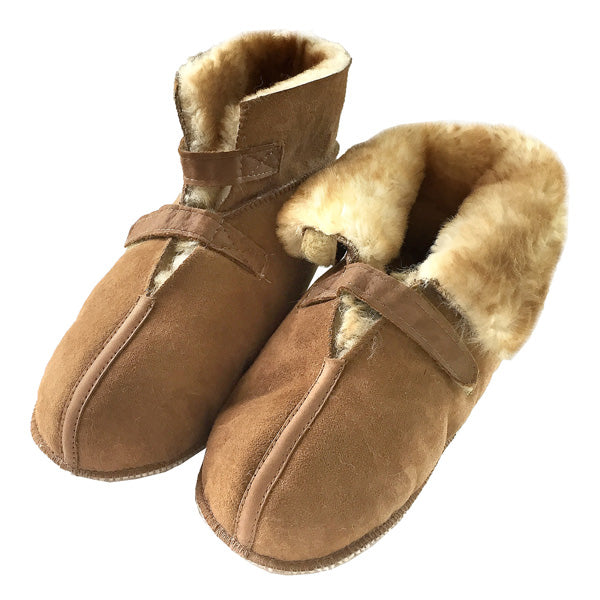 Men's Genuine Sheepskin Lined Ankle High Cabin Slippers with Velcro ...
