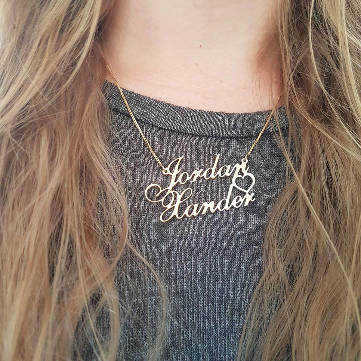 Gift For Her Heart Two Name Necklace Personalized Name Necklace 18k Gold Plated Custom Name Necklace Necklaces Jewelry Norsk Skogbruk No