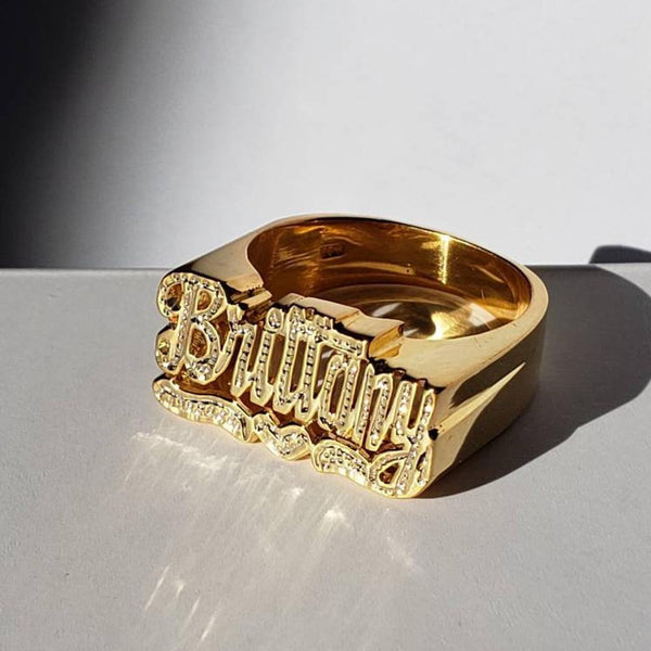 18K Gold Plated Custom Carved Name Ring – Silviax