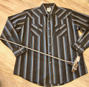 Ely Blue/Black Pearl Snap Shirt