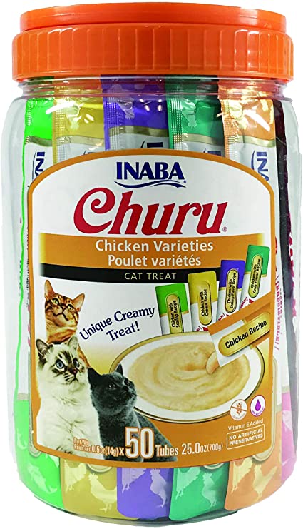 INABA Churu Chicken Variety Pack, 50 x .5oz Tubes