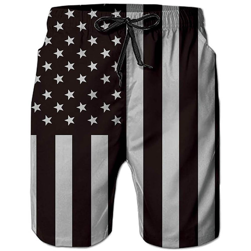 black and white american flag swim trunks