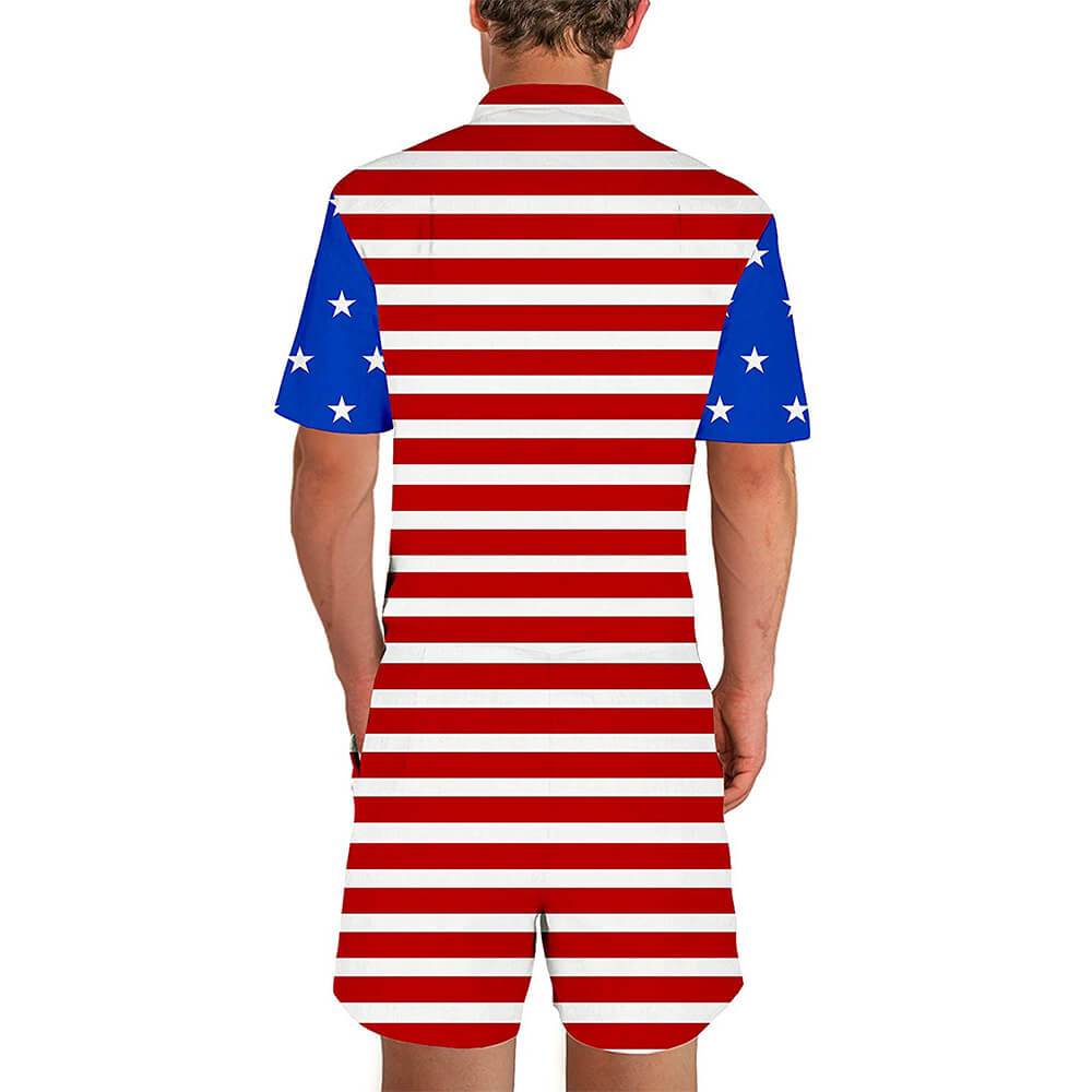 American Flag One Piece Male Romper – Forest Coral