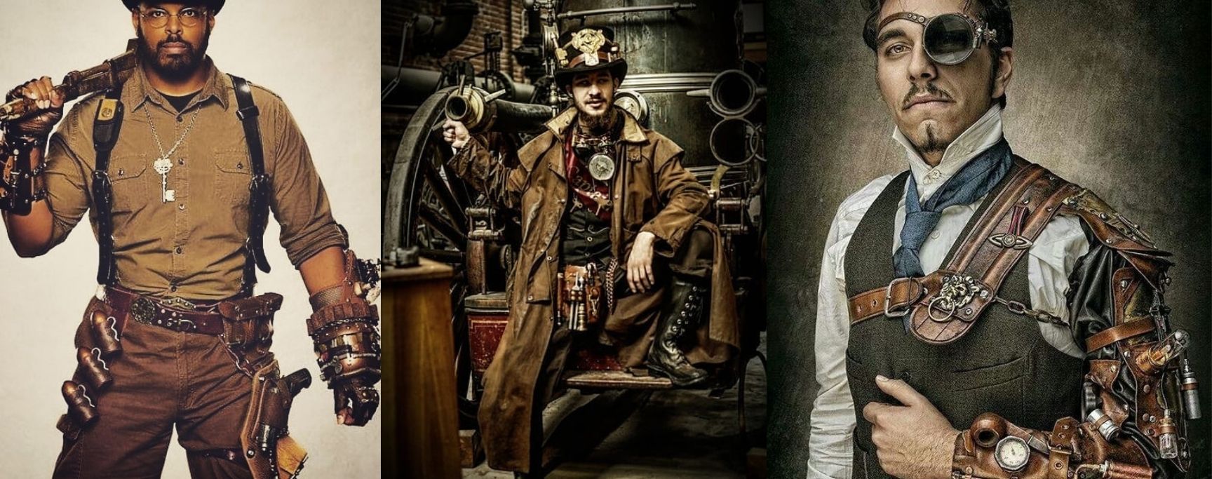 Ensemble De Personnes Steampunk, Hommes Et Femmes Portant Des