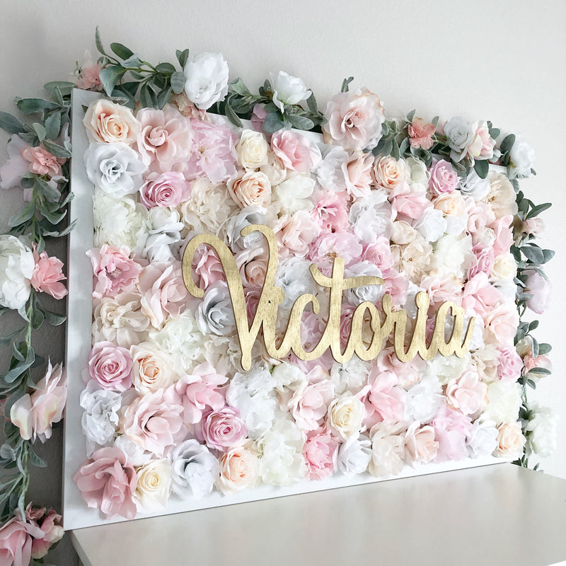 Flower Wall With Wood Sign Flower Wall Name Sign Nursery Name Sign Nursery Flower Wall Girl Room Flower Wall Decor Flower Wallpaper Peony Wall Begonia Rose Co