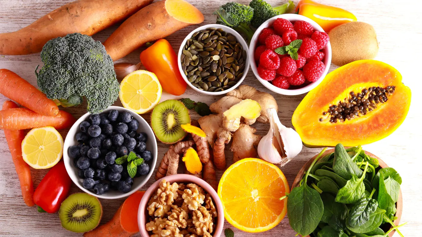 brain boosting foods that are good for brain health displayed on wooden table