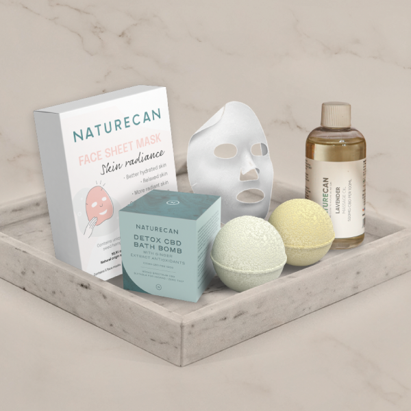 CBD gezichtsmasker, bruisballen en massageolie van Naturecan