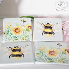 Bee and Sunflowers Coasters Set