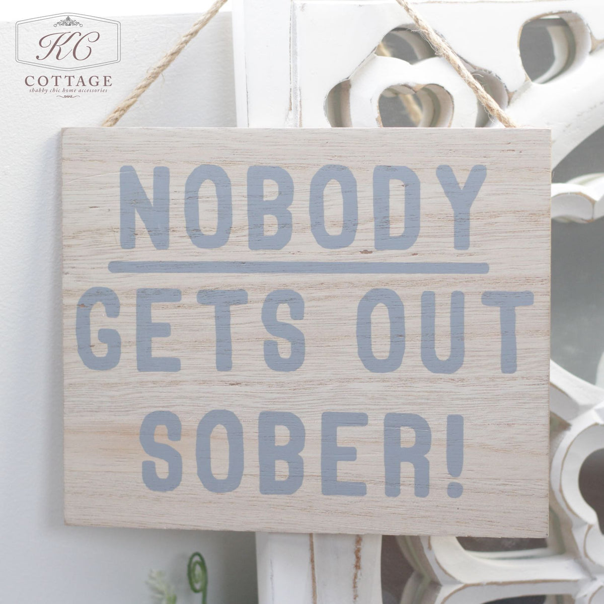 Hanging Decor | Nobody gets out sober Wooden Sign