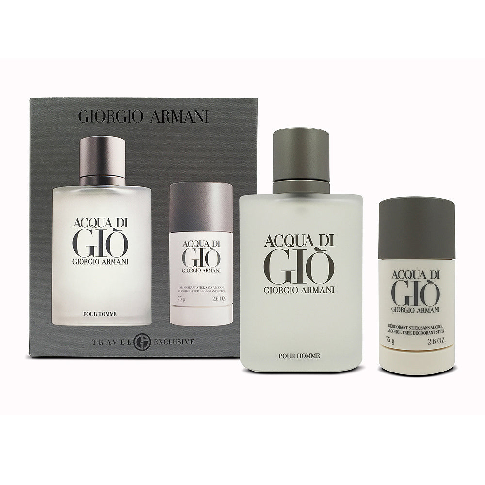 Set Acqua Di Gio For Men 2pc. Edt 3.4oz Spray + 2.6oz Deodorant Stick ...