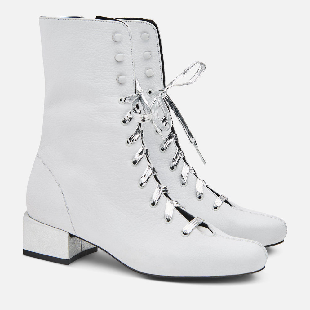 tall white lace up boots