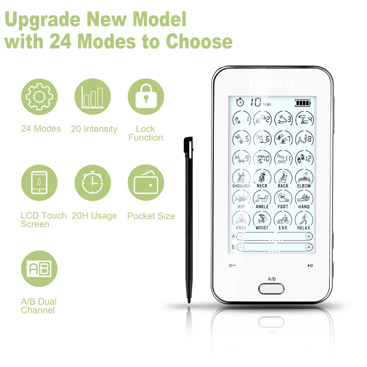 Dual channels tens unit electro ems muscle stimulator – Belifu