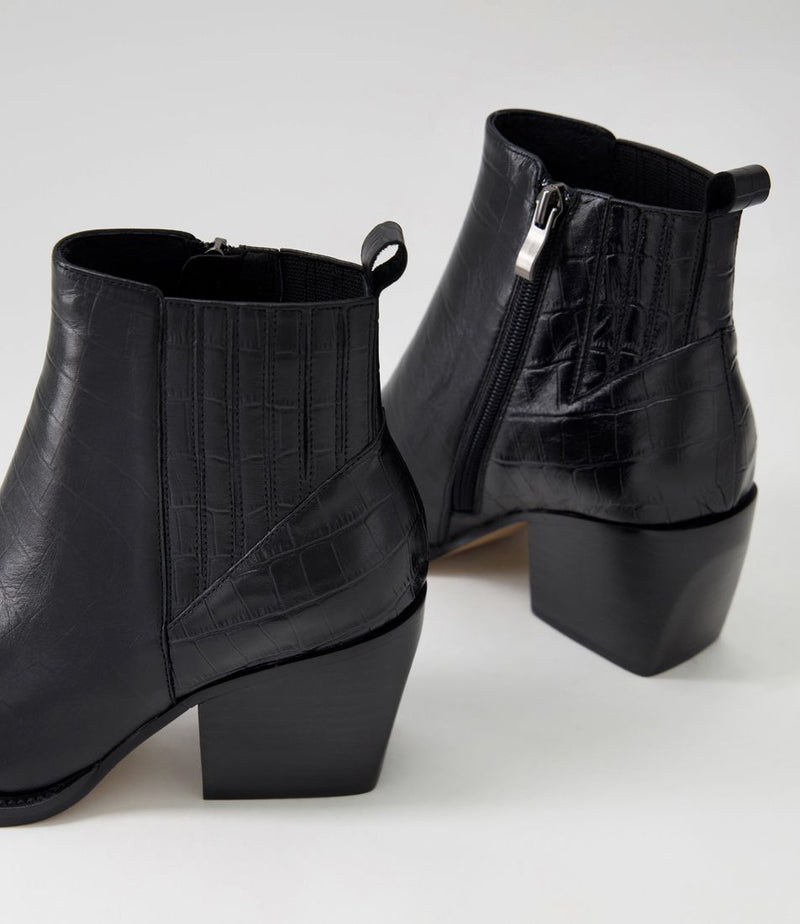 Morene Boots - Black Croc Leather - Django & Juliette