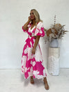 V-Neck Midi Dress - Pink