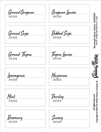 Removable Rectangle Spice Labels: Waterproof & White – Global Pantry ...