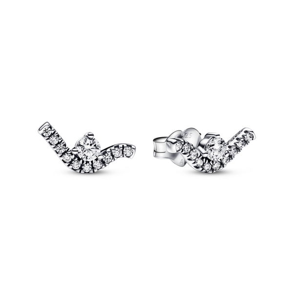 PANDORA logo silver stud earrings with cubic zirconia – Pandora Jordan