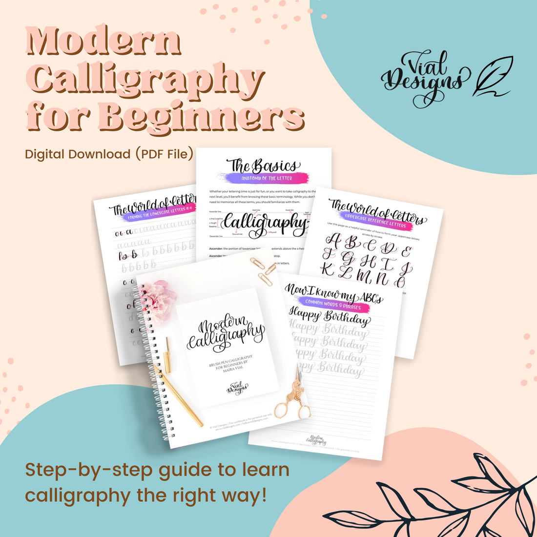 Letter-by-letter brush lettering workbook (PDF download