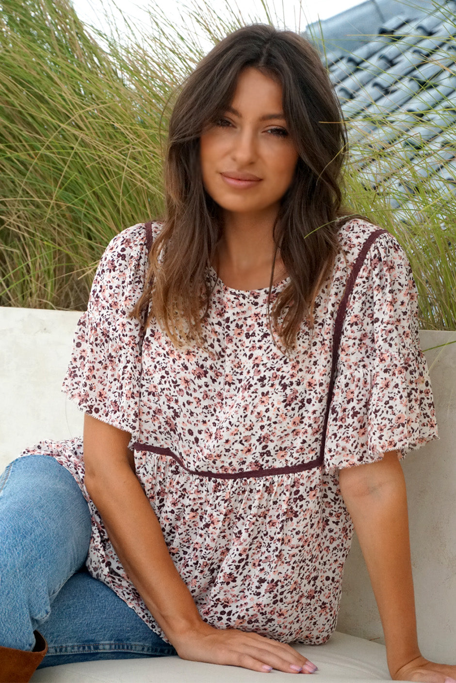 Sustainable & Ethical Boho Luxe Floral Print Brown Blouse: the Sierra -  Paneros Clothing