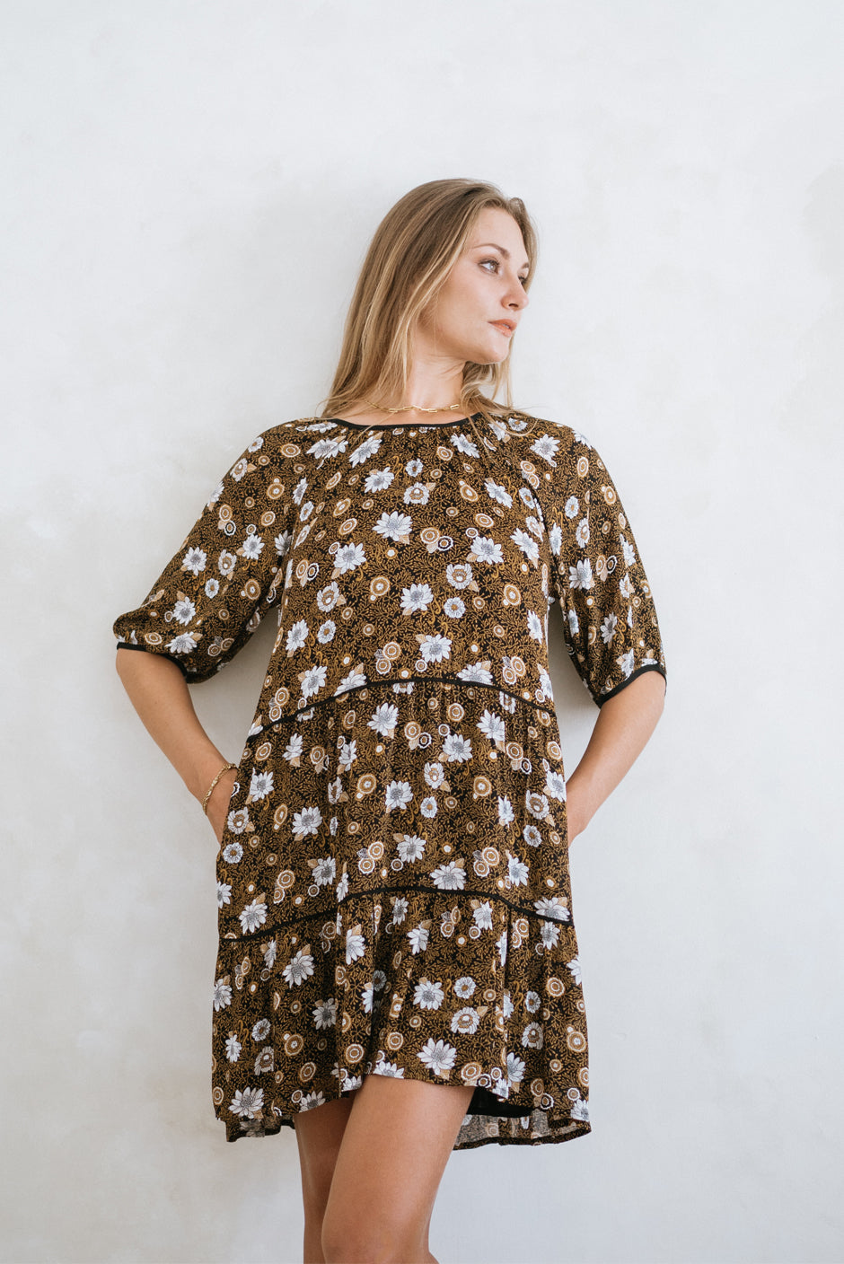 Sustainable & Ethical Boho Luxe Floral Print Brown Blouse: the Sierra -  Paneros Clothing