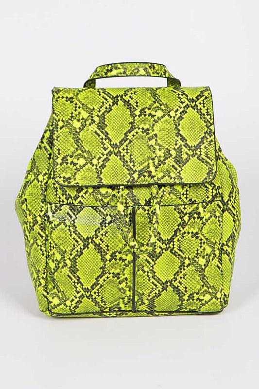 neon green snake print bag