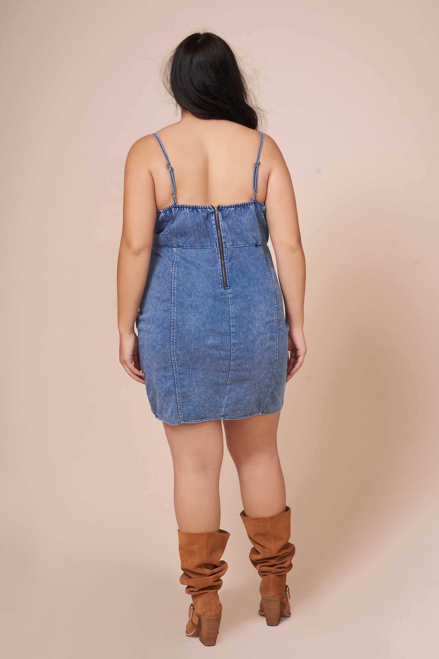 denim strap dress