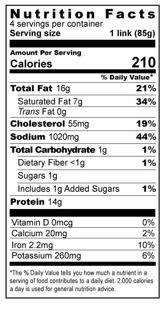 Bison Franks Nutrition Facts