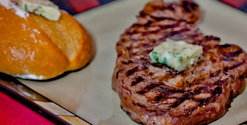 Bison Ribeye Steak with Gorgonzola Butter & Rosemary