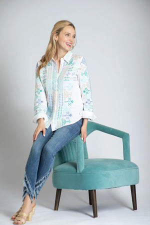 APNY Button Up Blouse w/ Embroidery Detail - Tink's Clothing Boutique