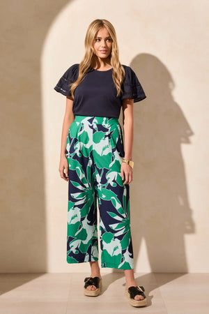 Foliage Print Wide Leg Pull On Ankle Pant - Tink's Clothing Boutique