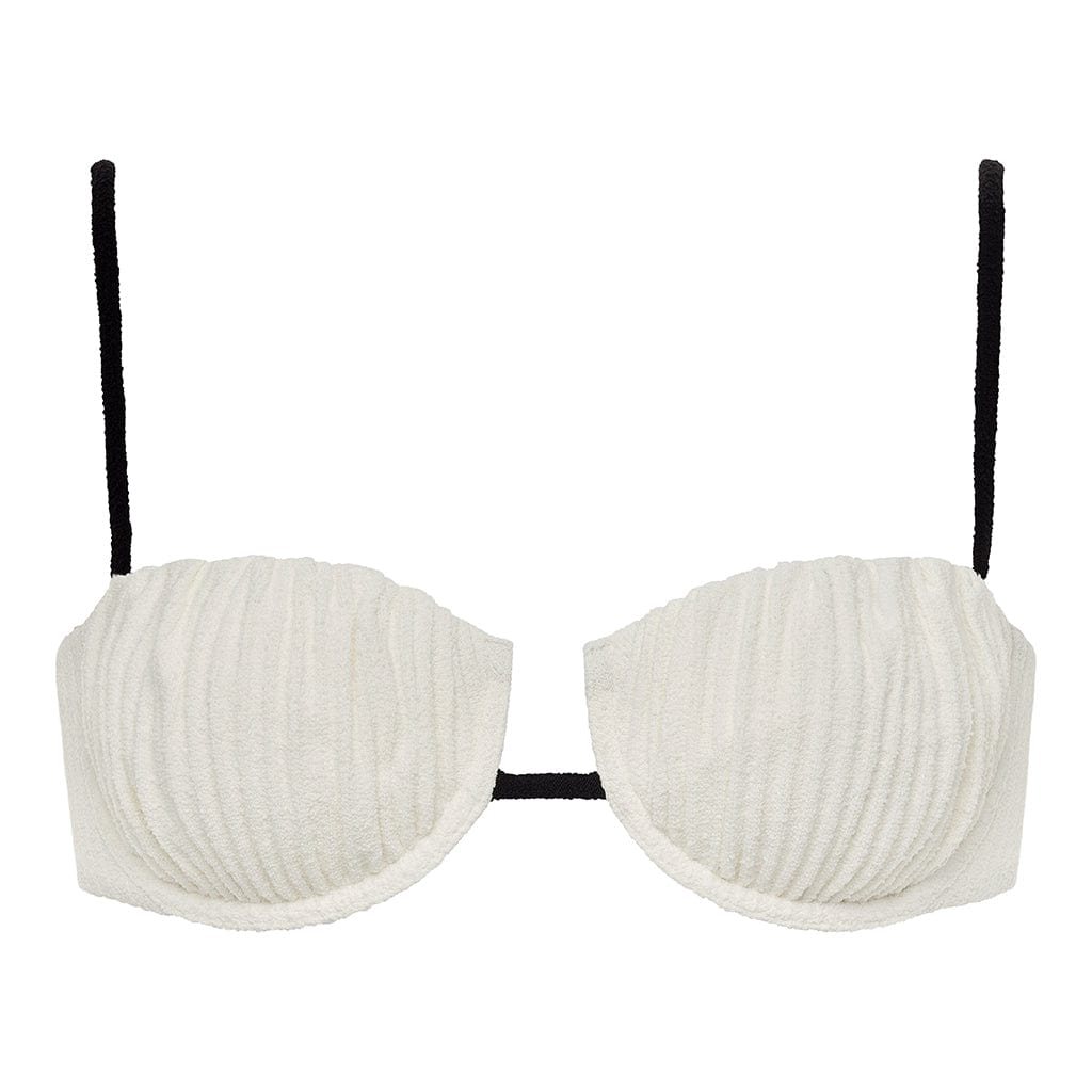 Cream (Black Binded) Terry Rib Petal Bikini Top - Montce product image