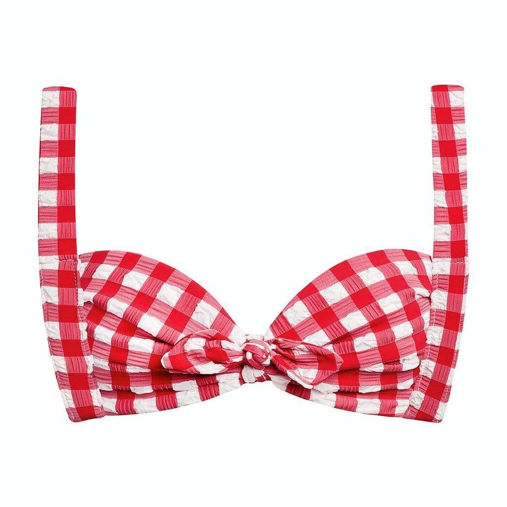 ASOS SWIM Red White Ruffle Gingham 36 E/F Bikini bottom US 6 NWT