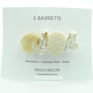 Moonstone + Freshwater Pearl + Basalt - S Barrette