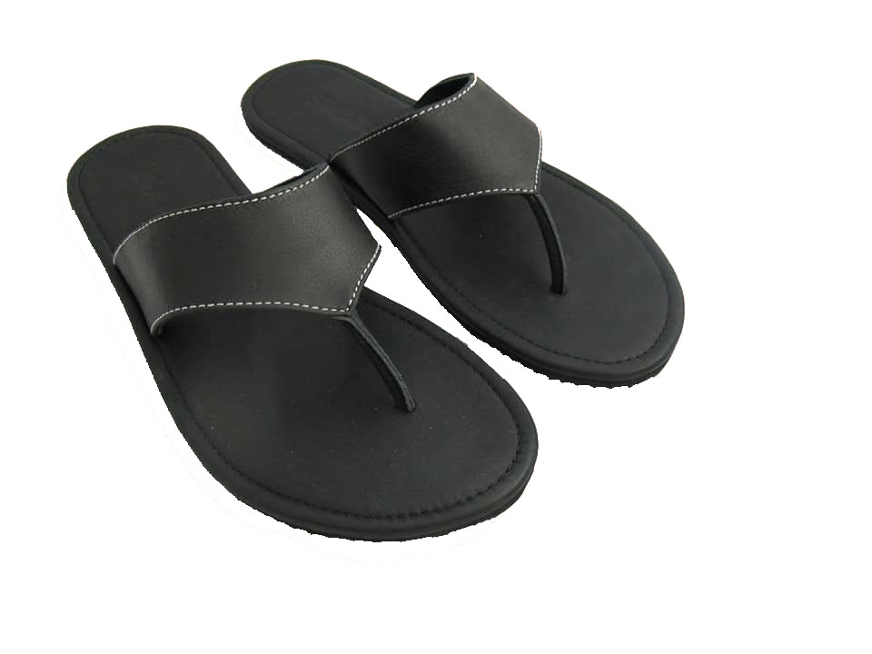 men's black leather flip flops