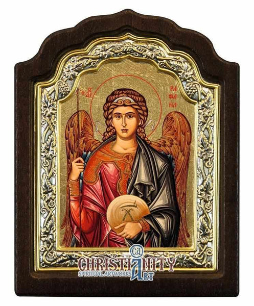 Archangel Raphael, Silver Frame Byzantine icon - Christianity Art ...