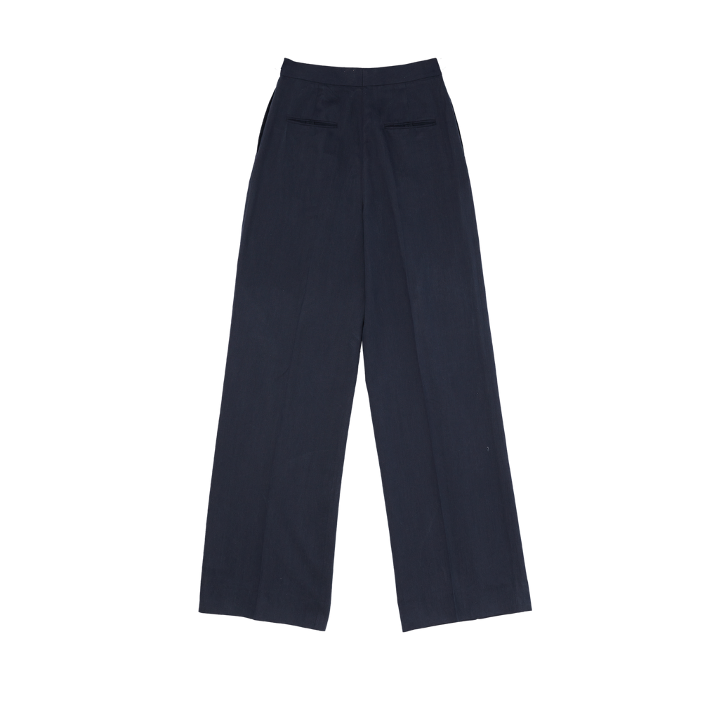 Navy Silk Classic Trousers