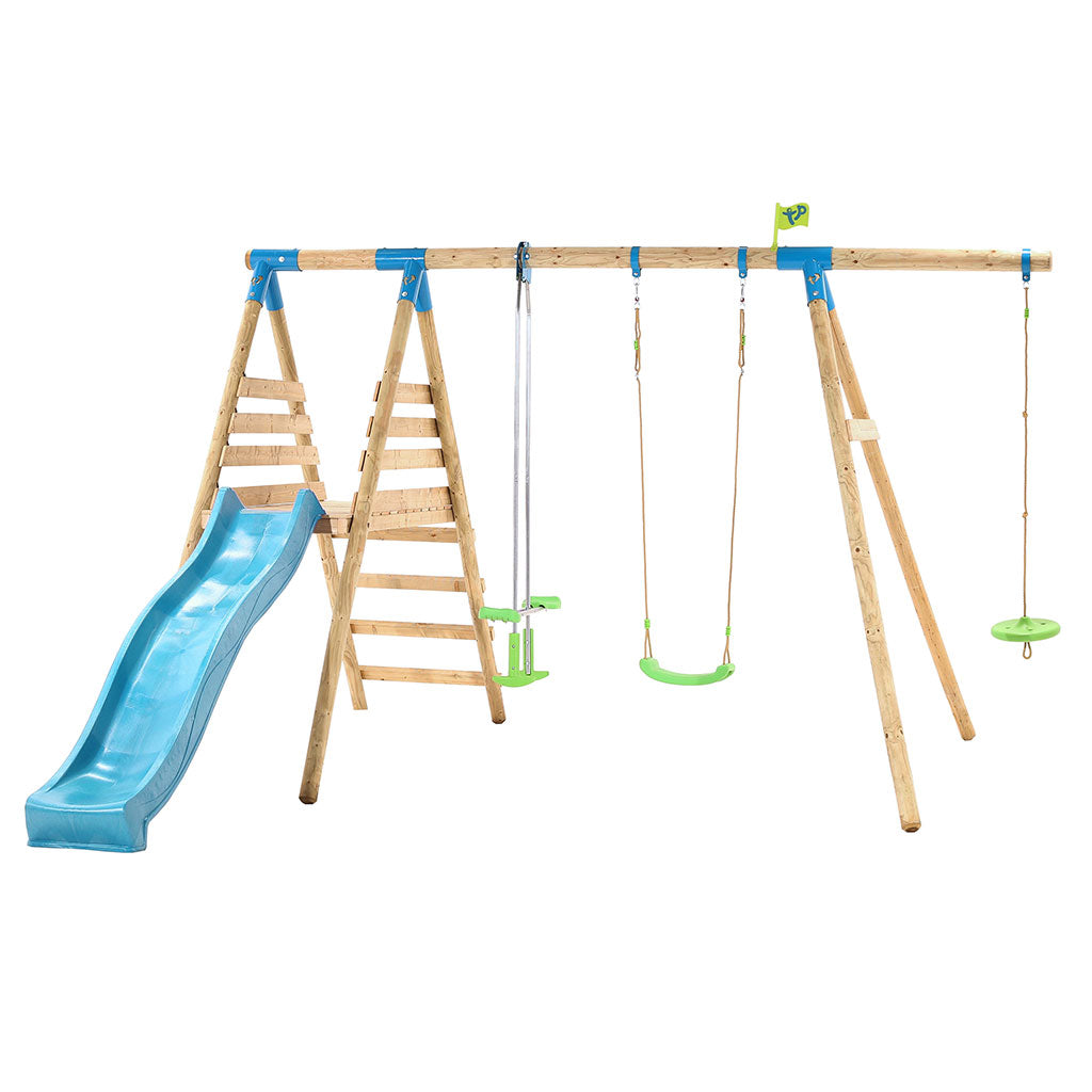 wooden swing and slide set