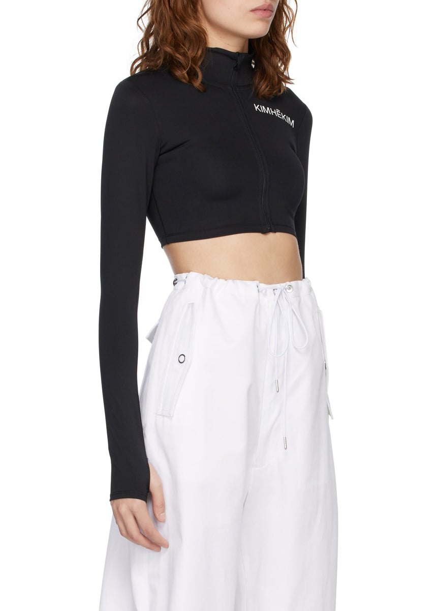 Black Yoga Cropped Zip-Up Top