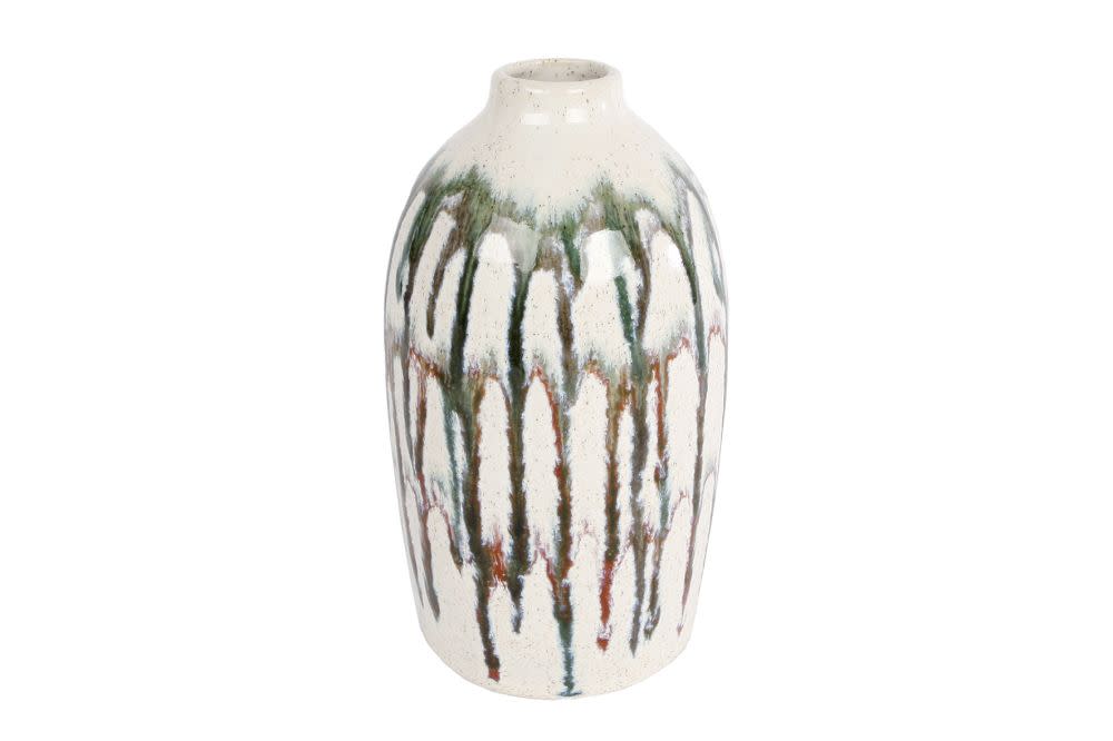 Vase Drip White/Green Earthenware