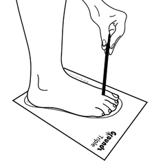 outline of foot on template holding pencil for sizing