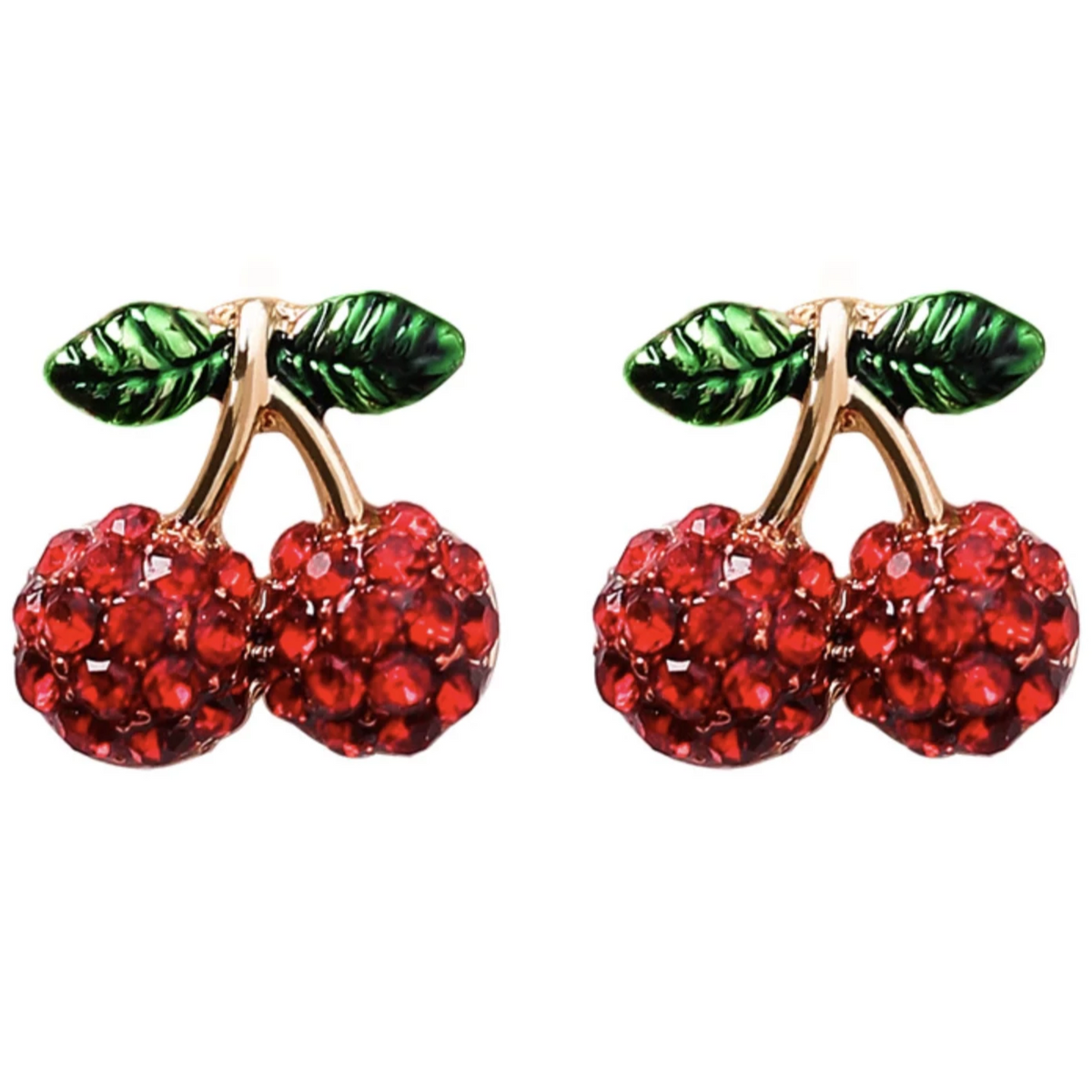 Eleele Flower Cherry Mushroom Apple Strawberry Stud Crystal Earrings ...