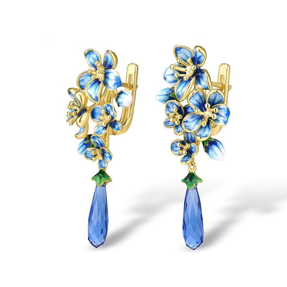 Juneau Handmade Enamel Flowers with Teardrop Crystals Dangle Earrings ...