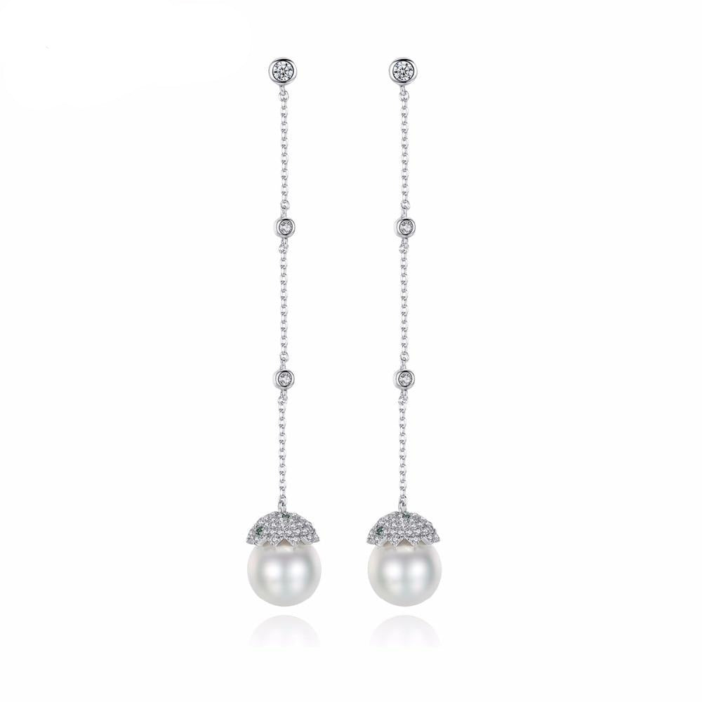 Galdhopiggen Crystals and Round Pearl on a Chain Drop Dangle Earrings ...