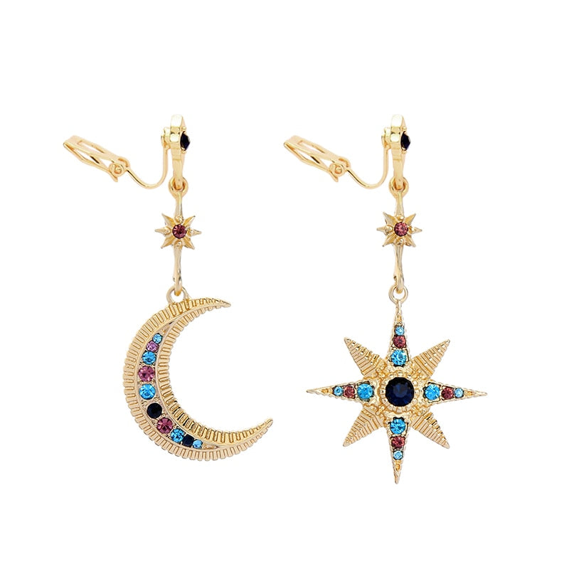 Fairfax Crystal Asymmetrical Star and Moon Clip-On or Stud Earrings ...