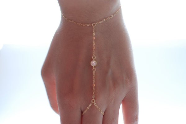 14k Solid Gold Diamond Bezel-Set Hand Chain | Slave Bracelet | Finger  Bracelet | Gypsy Bracelet | Dainty Bezel Set Emerald | Hand Chain Ring