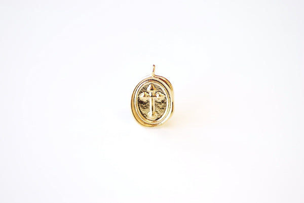 Dainty 18k Gold Filled Rustic Cross Coin Charm Vintage Medallion