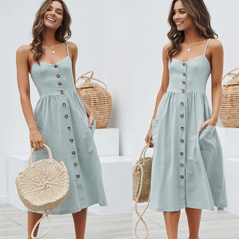 Button Down Pocket Dress - Sleeveless | Carmen Candela