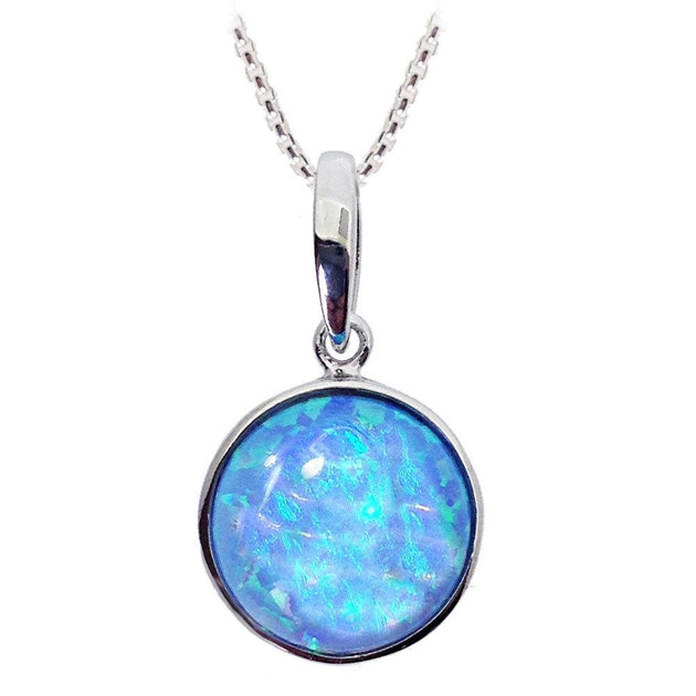 Round Blue Opal Pendant | Vibrant Colour | by Paul Wright Jewellery