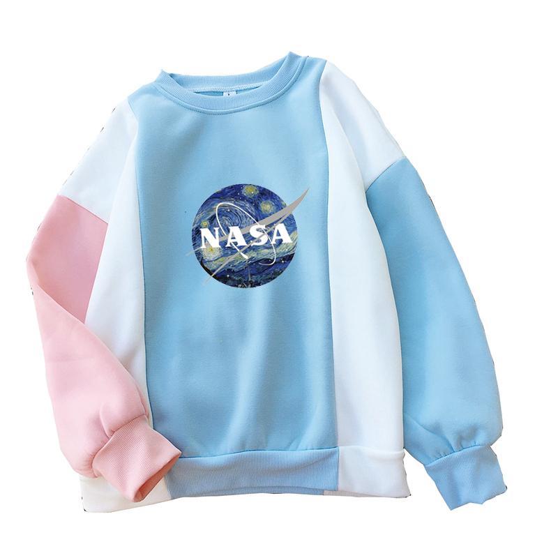 pink and blue nasa sweatshirt